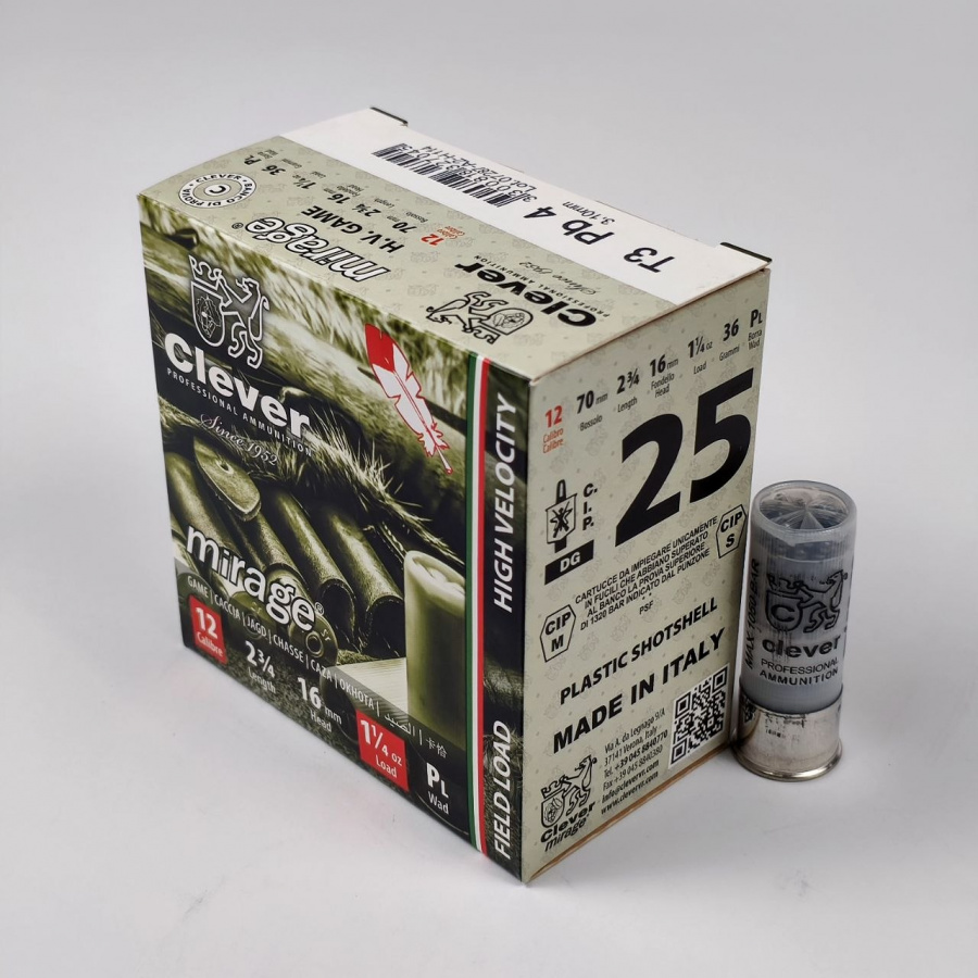 Патроны Clever Mirage, калибр 12x70, № 4, 36 грамм